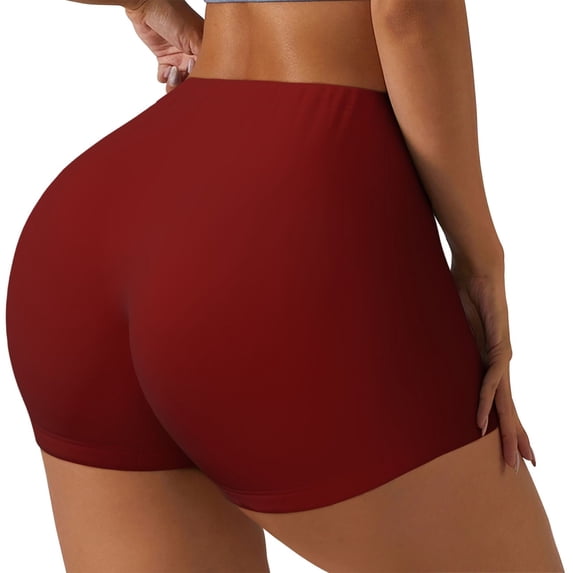 Lsque Maroon Pattern High Waisted Biker Shorts for Women-Tummy Control Fitness Athletic Workout Running Yoga Gym Shorts,Moisture-Wicking-Medium
