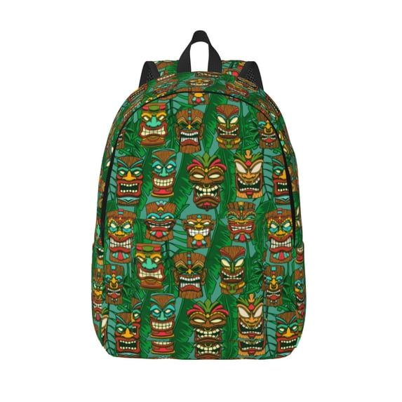 Lsque Mask And Palm Leaves Pattern Canvas Daypack, Durable Backpack, High-quality Versatile Backpack,Vintage Compact Backpack-Small