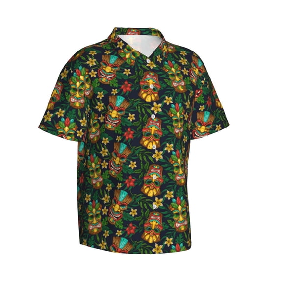 Lsque Mask Tropical Flower pattern Hawaiian Shirt for Men, Unisex Summer Beach Casual Short Sleeve Button Down Shirts-XX-Large