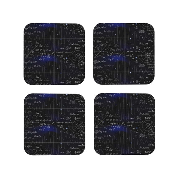 Lsque Mathematica Science Pattern 4" Drink Coasters Set of 4, PVC Leather Absorbent Coasters, Table Coaster Set Decorative Coffee Cup Coasters Housewarming Gift -Square