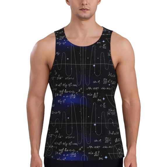 Lsque Mathematica Science Pattern Mens Tank Tops Muscle Athletic Quick Dry Sleeveless Workout Fitness T Shirts Beach Tank Top, Loose-fit Sleeveless Shirt for Men-Medium
