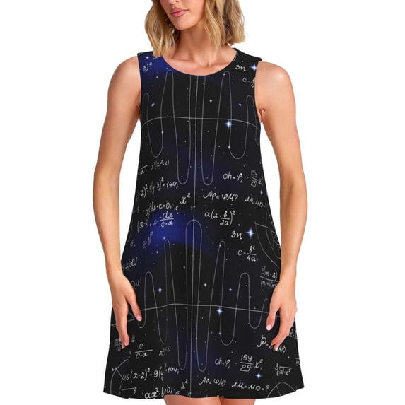 Lsque Mathematica Science Pattern Summer Dresses for Women – Sleeveless T-Shirt Swing Sundress, Perfect for the Beach and Casual Days