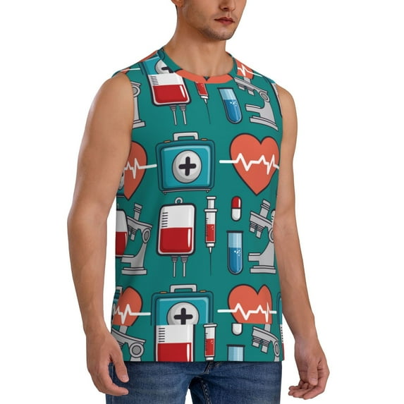 Lsque Medical Elements Print Men's Cotton Blend Sleeveless Muscle Shirts (S-3XL)- Moisture Wicking, Odor Protection, UPF 30+,Medium