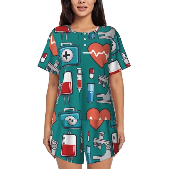 Lsque Medical Elements Women's Short-Sleeved Pajama Set - 2 Piece Soft and Lightweight Sleepwear Set-Small