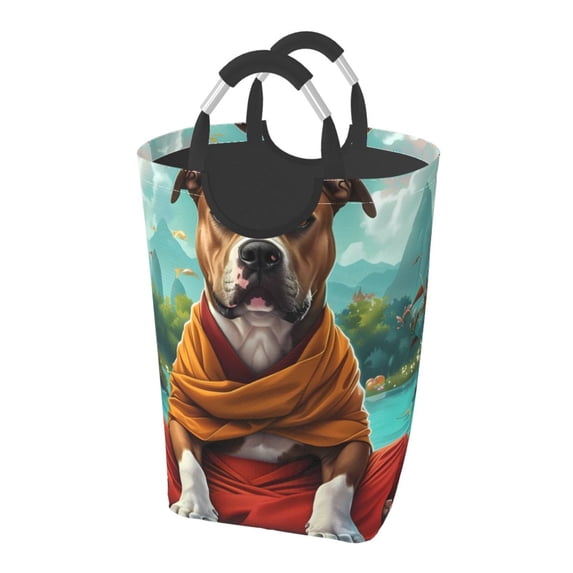 Lsque Meditating French Bulldog Laundry Basket, Laundry Hamper, Dirty Clothes Hamper for Laundry, Collapsible, Waterproof Laundry Baskets with Aluminum Handles for Laundry, Dorm, Family