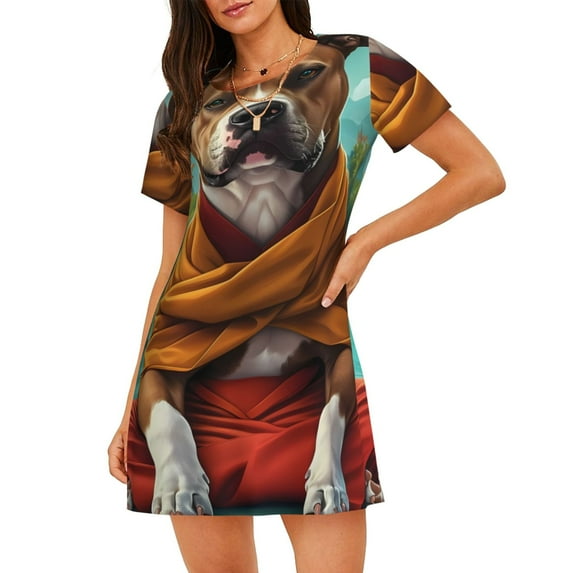 Lsque Meditating French Bulldog Pattern Nightgowns for Women Sleep Shirts Short Sleeve Nightshirt Pullover Nightdress Soft Sleepwear Relaxed Fit Nightdress