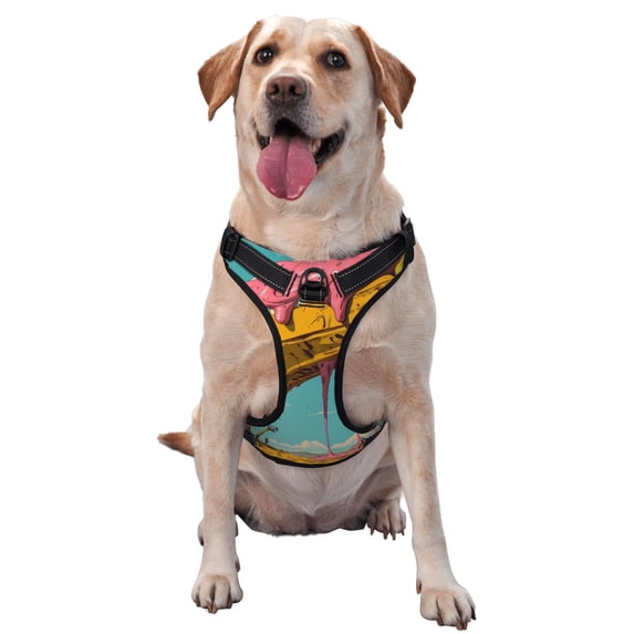 Lsque Melting Banana Fantasy Dog Harness, No-Pull Pet Harness with 2 Leash Clips, Adjustable Soft Padded Dog Vest with Easy Control Handle for Large Dogs-Large