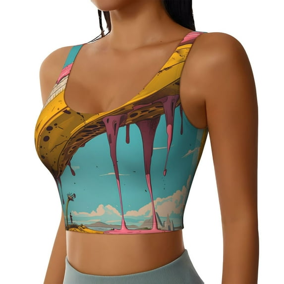 Lsque Melting Banana Fantasy Printed Women'S Sports Bra, Compression, Moisture Wicking, High-Impact Sports Bra For Women,Supportive sports bra-Medium