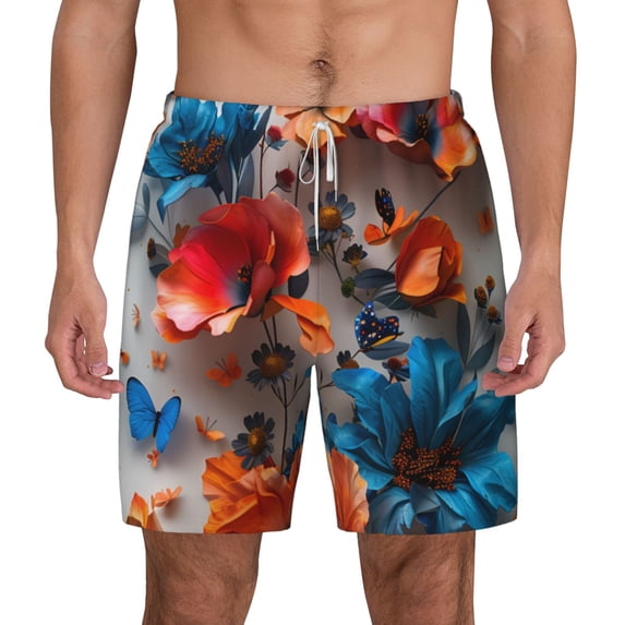 Lsque Mens Swim Trunks 3D Butterfly Pattern - Bathing Suit Compression Liner - Beach Swim Shorts Swimwear - (S-3XL) - Stretch Quick Dry -Medium