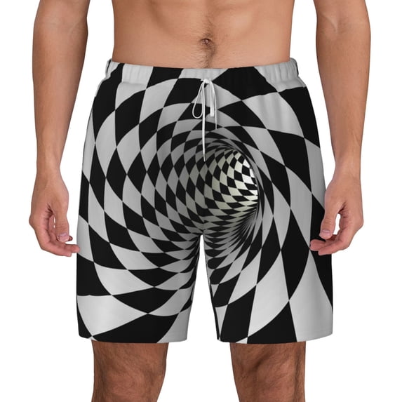 Lsque Mens Swim Trunks 3D Vortex Illusion Pattern - Bathing Suit Compression Liner - Beach Swim Shorts Swimwear - (S-3XL) - Stretch Quick Dry -Medium