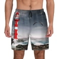 thumbnail image 1 of Lsque Mens Swim Trunks 3d Lighthouse in the Surf Pattern - Bathing Suit Compression Liner - Beach Swim Shorts Swimwear - (S-3XL) - Stretch Quick Dry -X-Large, 1 of 9