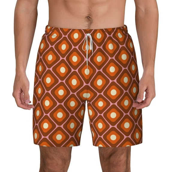 Lsque Mens Swim Trunks 60s and 70s Aesthetic Pattern - Bathing Suit Compression Liner - Beach Swim Shorts Swimwear - (S-3XL) - Stretch Quick Dry -Large