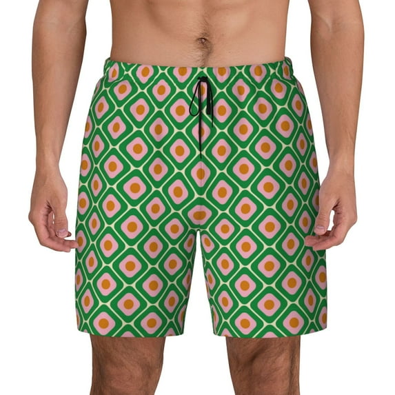 Lsque Mens Swim Trunks 60s and 70s Style Pattern - Bathing Suit Compression Liner - Beach Swim Shorts Swimwear - (S-3XL) - Stretch Quick Dry -Small