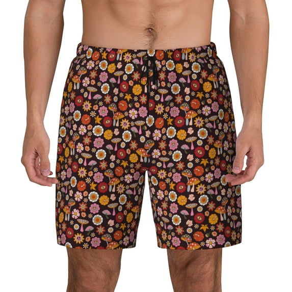 Lsque Mens Swim Trunks 70s Groovy Hippie Retro Pattern - Bathing Suit Compression Liner - Beach Swim Shorts Swimwear - (S-3XL) - Stretch Quick Dry -XX-Large