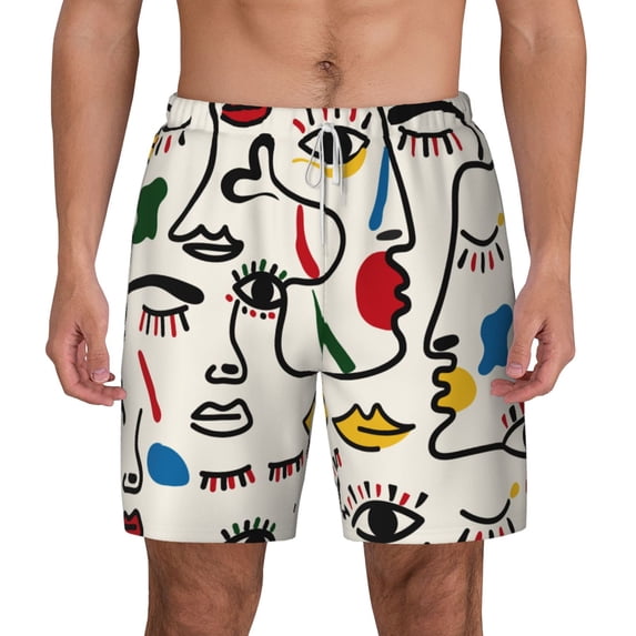 Lsque Mens Swim Trunks Aabstract Eyes Pattern - Bathing Suit Compression Liner - Beach Swim Shorts Swimwear - (S-3XL) - Stretch Quick Dry -XX-Large