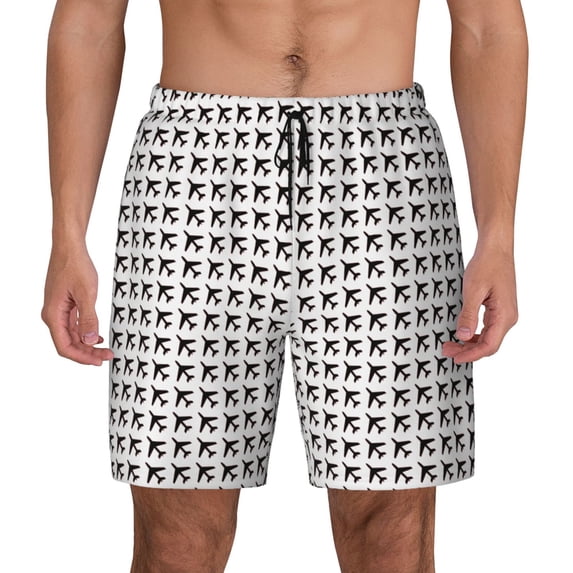 Lsque Mens Swim Trunks Airplane Pattern - Bathing Suit Compression Liner - Beach Swim Shorts Swimwear - (S-3XL) - Stretch Quick Dry -Small