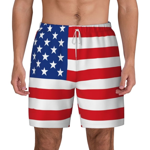 Lsque Mens Swim Trunks America Flags3 Pattern - Bathing Suit Compression Liner - Beach Swim Shorts Swimwear - (S-3XL) - Stretch Quick Dry -X-Large