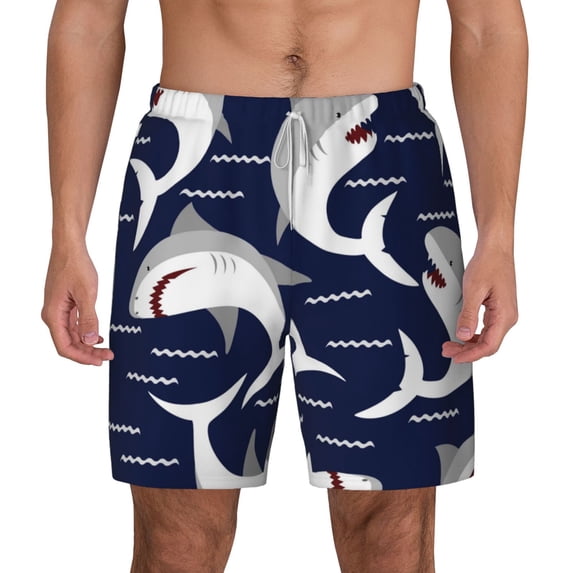 Lsque Mens Swim Trunks Angry Shark Pattern - Bathing Suit Compression Liner - Beach Swim Shorts Swimwear - (S-3XL) - Stretch Quick Dry -X-Large