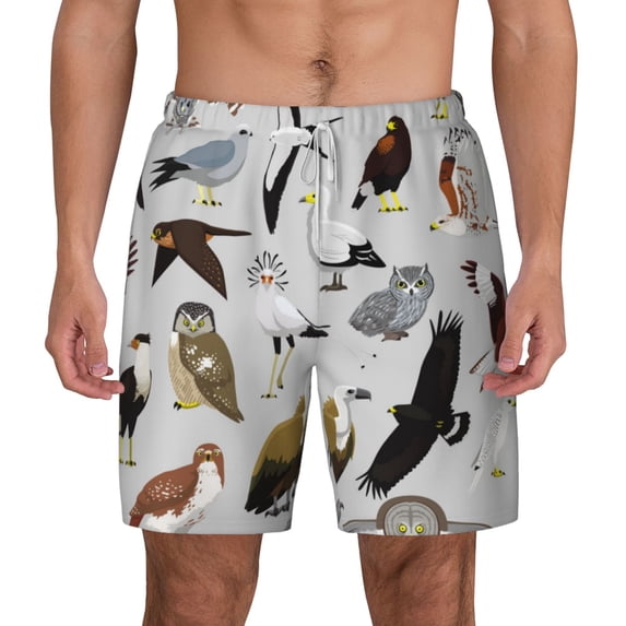 Lsque Mens Swim Trunks Animal Bird Pattern - Bathing Suit Compression Liner - Beach Swim Shorts Swimwear - (S-3XL) - Stretch Quick Dry -Small