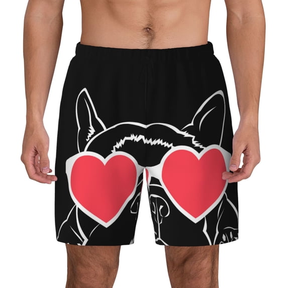 Lsque Mens Swim Trunks Animal Bulldog French Pattern - Bathing Suit Compression Liner - Beach Swim Shorts Swimwear - (S-3XL) - Stretch Quick Dry -Small