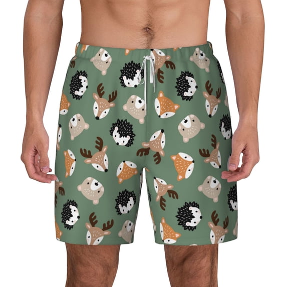 Lsque Mens Swim Trunks Animal Heads Pattern - Bathing Suit Compression Liner - Beach Swim Shorts Swimwear - (S-3XL) - Stretch Quick Dry -X-Large