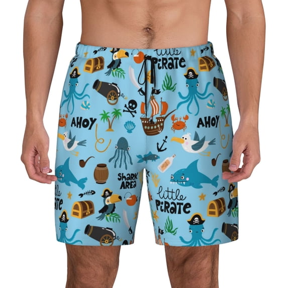 Lsque Mens Swim Trunks Animal Pirate Pattern - Bathing Suit Compression Liner - Beach Swim Shorts Swimwear - (S-3XL) - Stretch Quick Dry -Large