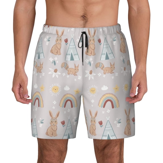 Lsque Mens Swim Trunks Animals In Tribe Pattern - Bathing Suit Compression Liner - Beach Swim Shorts Swimwear - (S-3XL) - Stretch Quick Dry -X-Large