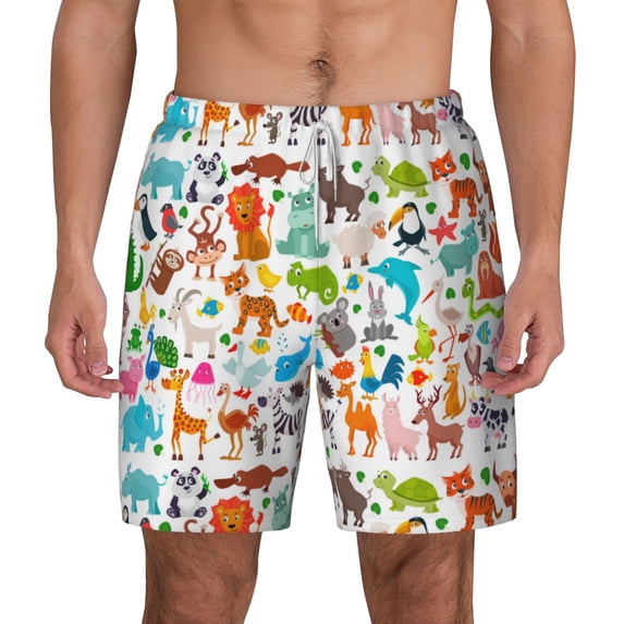 Lsque Mens Swim Trunks Animals Pattern - Bathing Suit Compression Liner - Beach Swim Shorts Swimwear - (S-3XL) - Stretch Quick Dry -X-Large