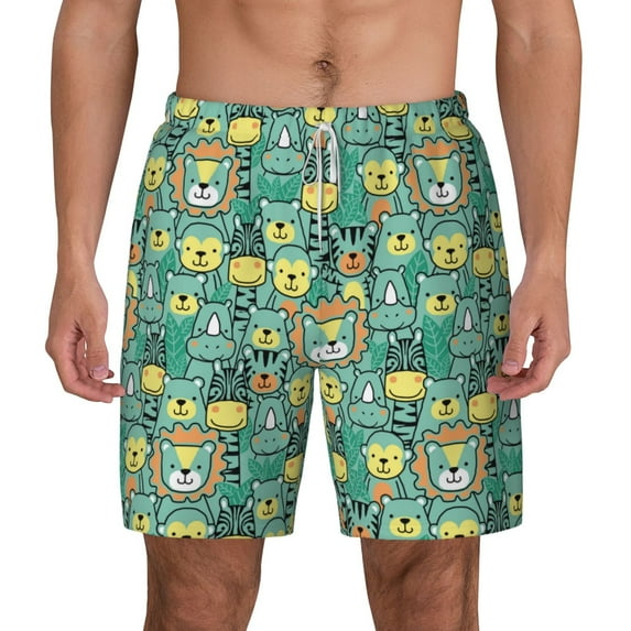 Lsque Mens Swim Trunks Animals with Leaf Pattern - Bathing Suit Compression Liner - Beach Swim Shorts Swimwear - (S-3XL) - Stretch Quick Dry -Large
