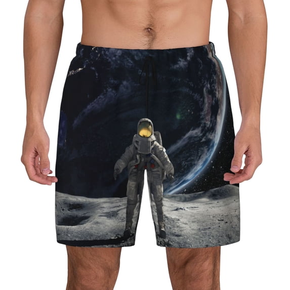 Lsque Mens Swim Trunks Astronaut Standing In The Moon Pattern - Bathing Suit Compression Liner - Beach Swim Shorts Swimwear - (S-3XL) - Stretch Quick Dry -3X-Large