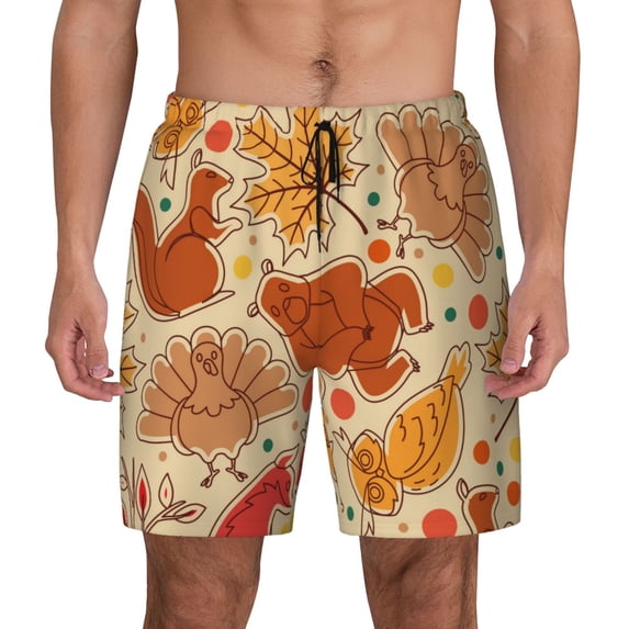 Lsque Mens Swim Trunks Autumn Animal Maple Leaves Pattern - Bathing Suit Compression Liner - Beach Swim Shorts Swimwear - (S-3XL) - Stretch Quick Dry -XX-Large