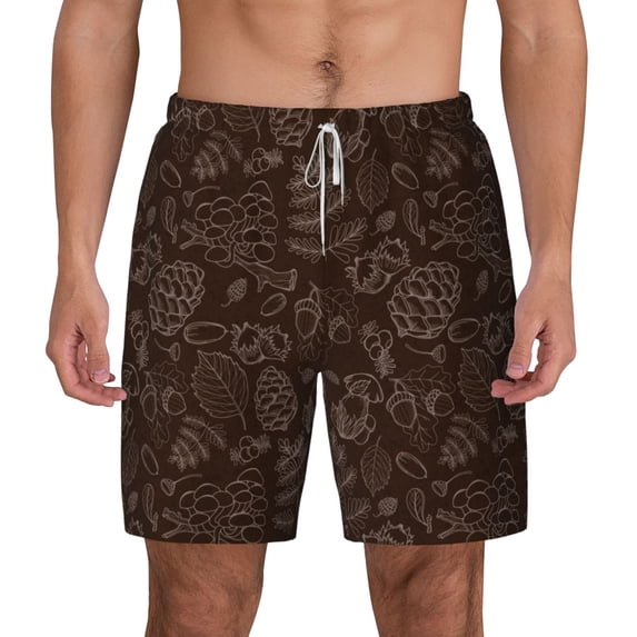 Lsque Mens Swim Trunks Autumn Brown Plants Pattern - Bathing Suit Compression Liner - Beach Swim Shorts Swimwear - (S-3XL) - Stretch Quick Dry -XX-Large