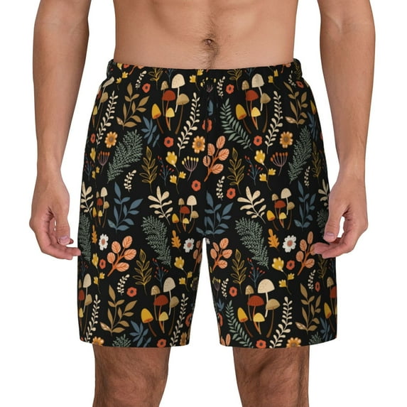 Lsque Mens Swim Trunks Autumn Floral Pattern - Bathing Suit Compression Liner - Beach Swim Shorts Swimwear - (S-3XL) - Stretch Quick Dry -X-Large