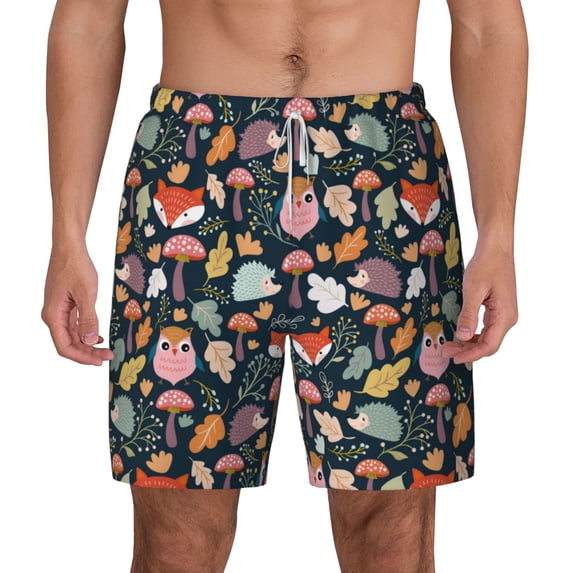 Lsque Mens Swim Trunks Autumn Forest Pattern - Bathing Suit Compression Liner - Beach Swim Shorts Swimwear - (S-3XL) - Stretch Quick Dry -Medium