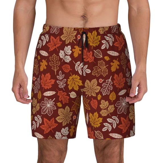 Lsque Mens Swim Trunks Autumn Forest3 Pattern - Bathing Suit Compression Liner - Beach Swim Shorts Swimwear - (S-3XL) - Stretch Quick Dry -X-Large