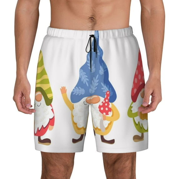 Lsque Mens Swim Trunks Autumn Funny Gnomes Pattern - Bathing Suit Compression Liner - Beach Swim Shorts Swimwear - (S-3XL) - Stretch Quick Dry -Large