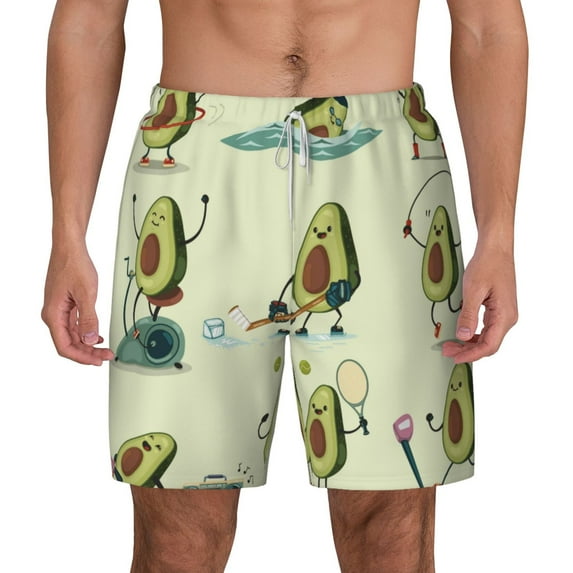 Lsque Mens Swim Trunks Avocado for Exercise Pattern - Bathing Suit Compression Liner - Beach Swim Shorts Swimwear - (S-3XL) - Stretch Quick Dry -XX-Large