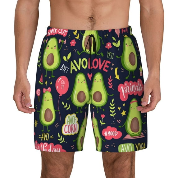 Lsque Mens Swim Trunks Avocado Love Pattern - Bathing Suit Compression Liner - Beach Swim Shorts Swimwear - (S-3XL) - Stretch Quick Dry -Medium