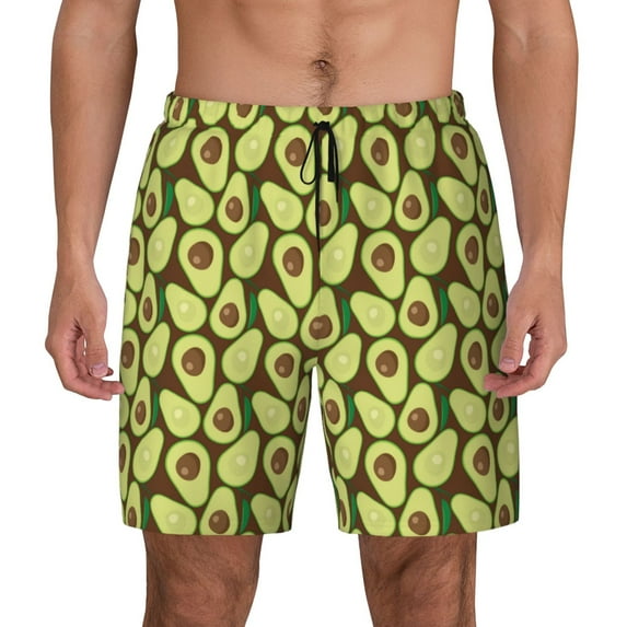 Lsque Mens Swim Trunks Avocado Pattern - Bathing Suit Compression Liner - Beach Swim Shorts Swimwear - (S-3XL) - Stretch Quick Dry -Medium