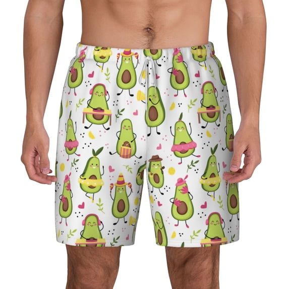 Lsque Mens Swim Trunks Avocado Playing Music Pattern - Bathing Suit Compression Liner - Beach Swim Shorts Swimwear - (S-3XL) - Stretch Quick Dry -Medium