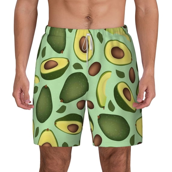 Lsque Mens Swim Trunks Avocado With Seeds Pattern - Bathing Suit Compression Liner - Beach Swim Shorts Swimwear - (S-3XL) - Stretch Quick Dry -XX-Large
