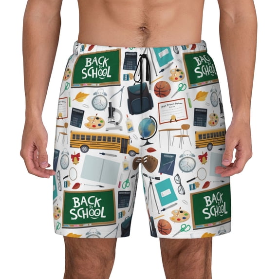Lsque Mens Swim Trunks Back To School A Pattern - Bathing Suit Compression Liner - Beach Swim Shorts Swimwear - (S-3XL) - Stretch Quick Dry -Small