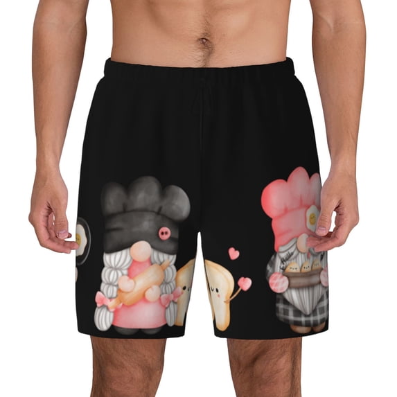 Lsque Mens Swim Trunks Baker Gnome Pattern - Bathing Suit Compression Liner - Beach Swim Shorts Swimwear - (S-3XL) - Stretch Quick Dry -Small