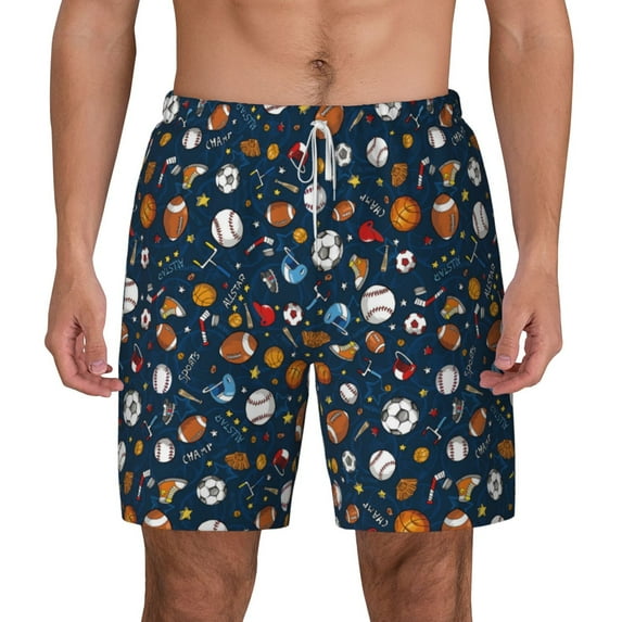 Lsque Mens Swim Trunks Ball Sports Pattern - Bathing Suit Compression Liner - Beach Swim Shorts Swimwear - (S-3XL) - Stretch Quick Dry -XX-Large