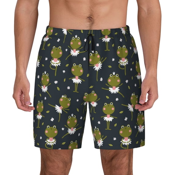 Lsque Mens Swim Trunks Ballerina Frogs Pattern - Bathing Suit Compression Liner - Beach Swim Shorts Swimwear - (S-3XL) - Stretch Quick Dry -X-Large