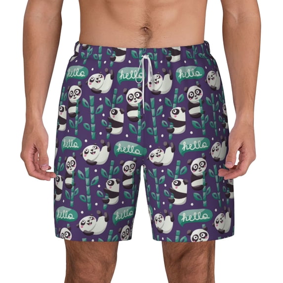 Lsque Mens Swim Trunks Bamboo Panda Pattern - Bathing Suit Compression Liner - Beach Swim Shorts Swimwear - (S-3XL) - Stretch Quick Dry -Medium