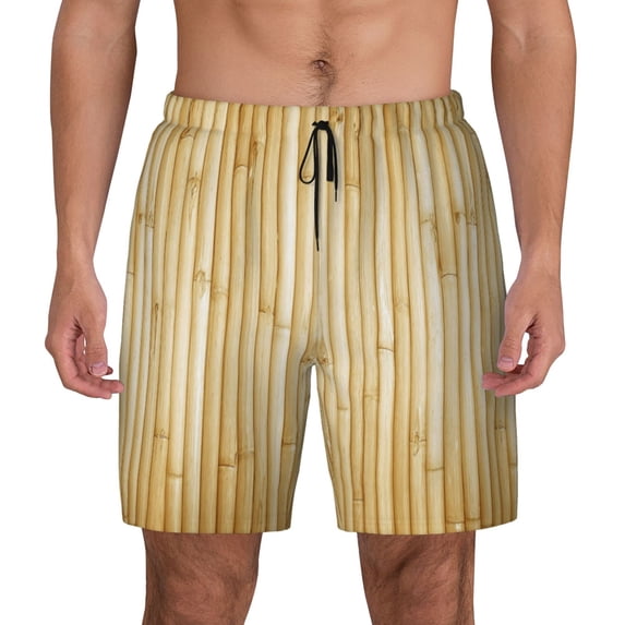 Lsque Mens Swim Trunks Bamboo Wall Pattern - Bathing Suit Compression Liner - Beach Swim Shorts Swimwear - (S-3XL) - Stretch Quick Dry -3X-Large