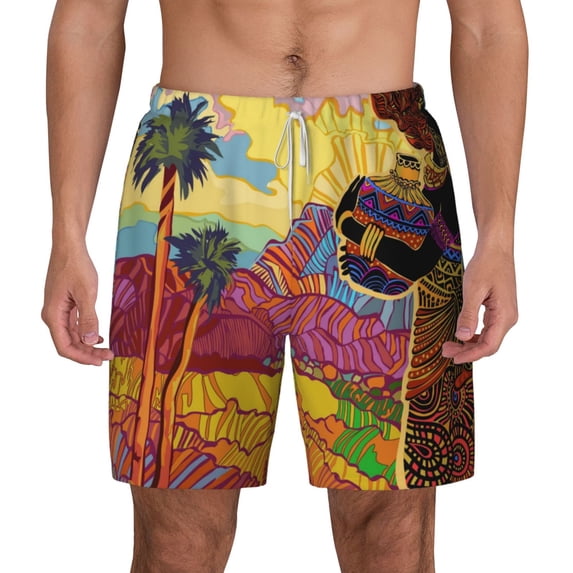 Lsque Mens Swim Trunks Beautiful African Woman Pattern - Bathing Suit Compression Liner - Beach Swim Shorts Swimwear - (S-3XL) - Stretch Quick Dry -XX-Large