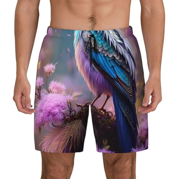 Lsque Mens Swim Trunks Beautiful Flower Blue Bird Pattern - Bathing Suit Compression Liner - Beach Swim Shorts Swimwear - (S-3XL) - Stretch Quick Dry -Small