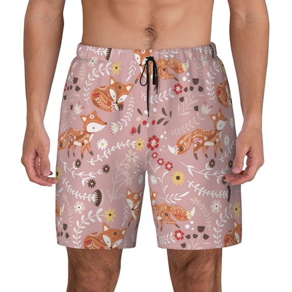 Lsque Mens Swim Trunks Beautiful Fox Pattern - Bathing Suit Compression Liner - Beach Swim Shorts Swimwear - (S-3XL) - Stretch Quick Dry -3X-Large